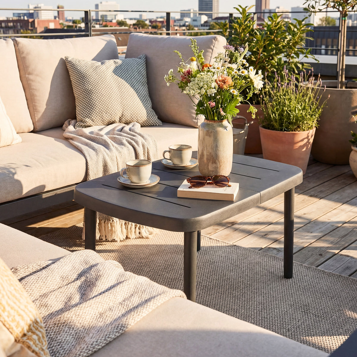 Rectangular Patio Storage Side Table, Aluminum Alloy Rods, Gray Patio Coffee Tables at Gallery Canada