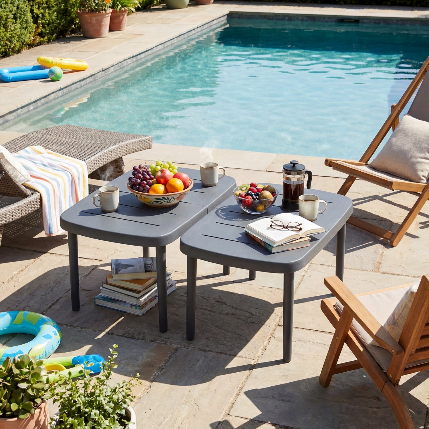 Rectangular Patio Storage Side Table, Aluminum Alloy Rods, Gray Patio Coffee Tables at Gallery Canada