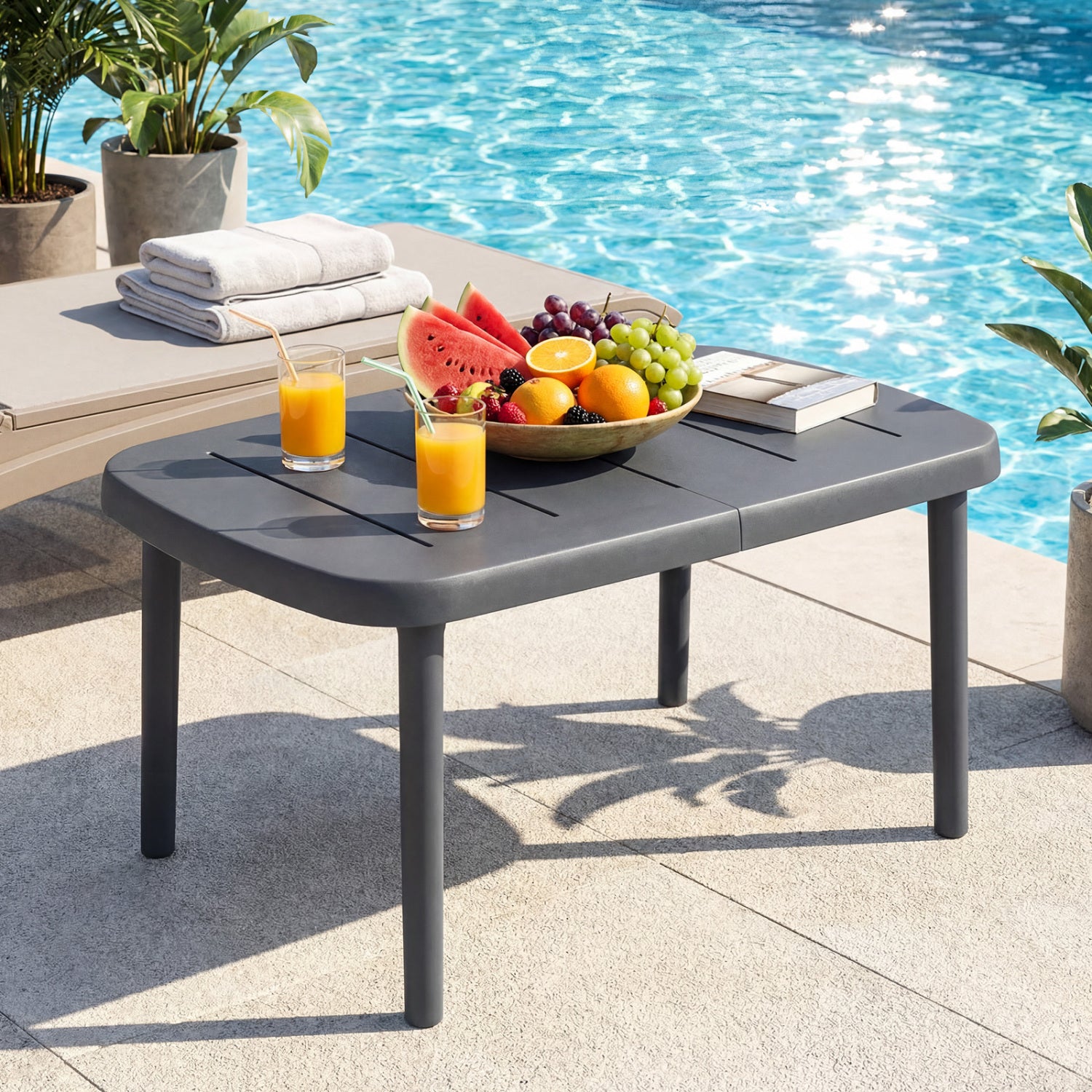 Rectangular Patio Storage Side Table, Aluminum Alloy Rods, Gray Patio Coffee Tables at Gallery Canada