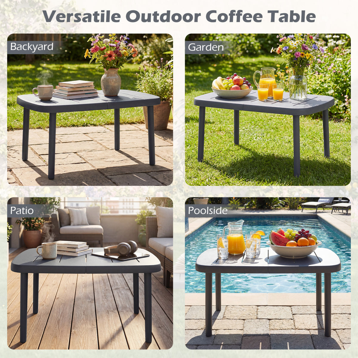 Rectangular Patio Storage Side Table, Aluminum Alloy Rods, Gray Patio Coffee Tables at Gallery Canada