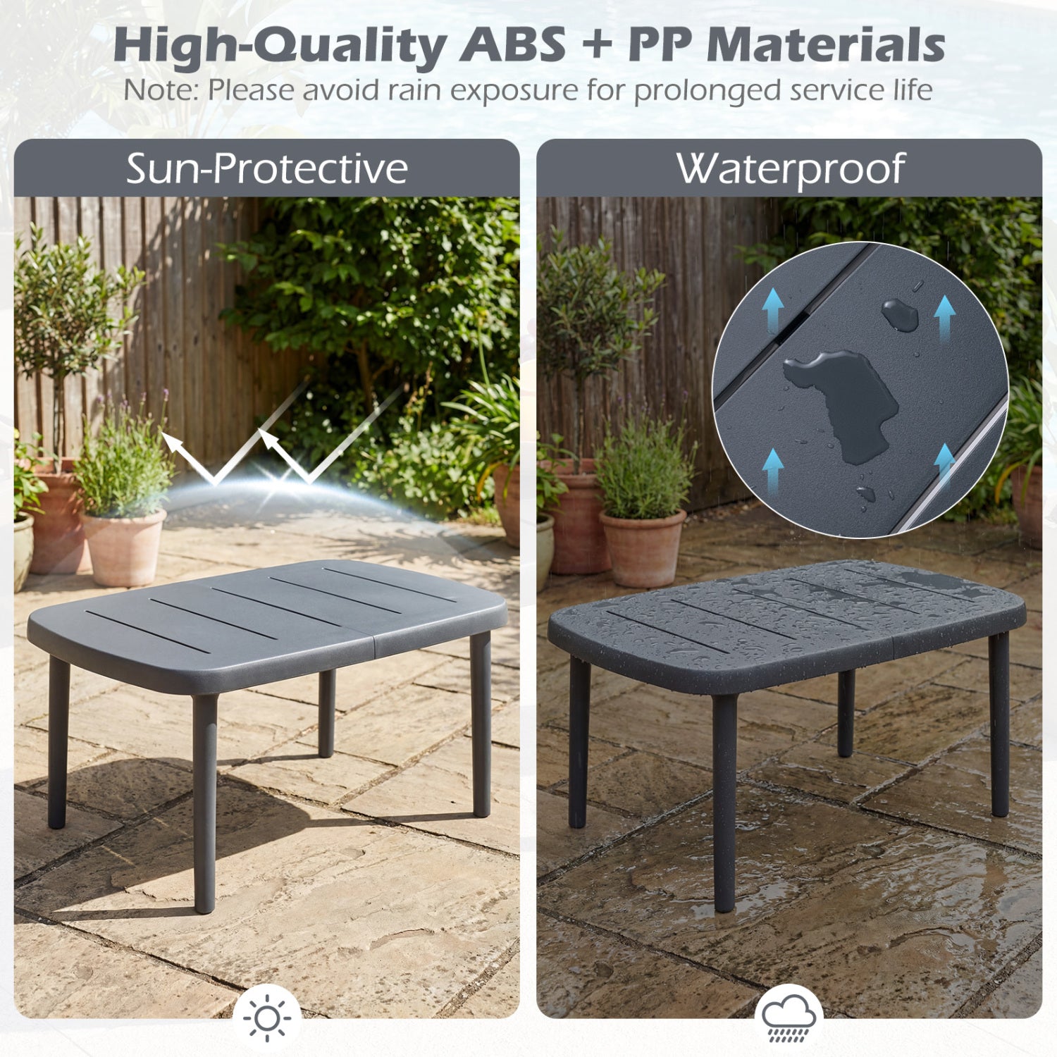 Rectangular Patio Storage Side Table, Aluminum Alloy Rods, Gray Patio Coffee Tables at Gallery Canada