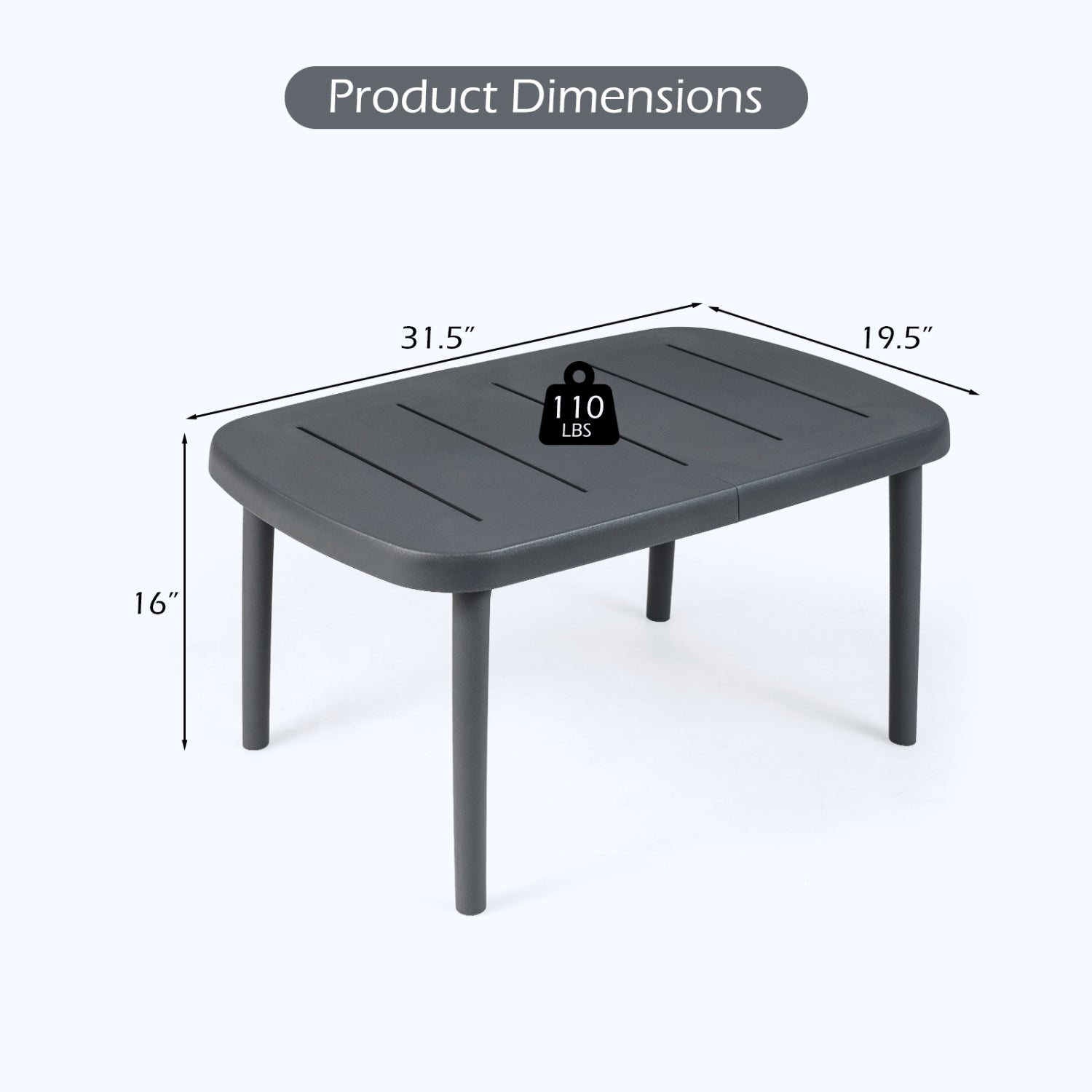 Rectangular Patio Storage Side Table, Aluminum Alloy Rods, Gray Patio Coffee Tables at Gallery Canada