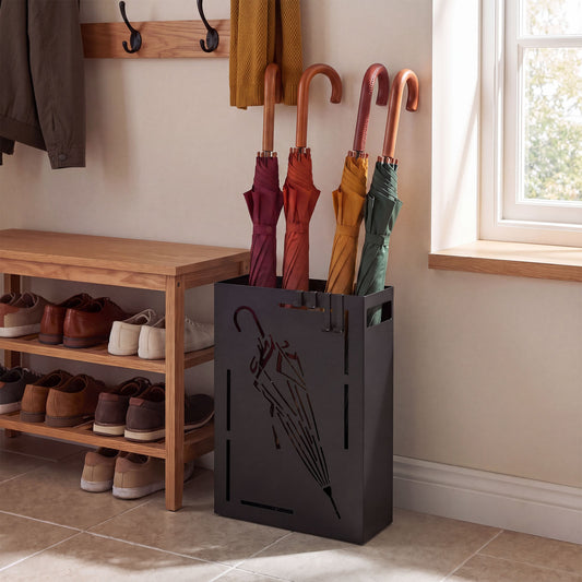 Rectangular Umbrella Holder Rack with Removable Drip Tray, Black Shoe Racks & Storage Benches Black at Gallery Canada
