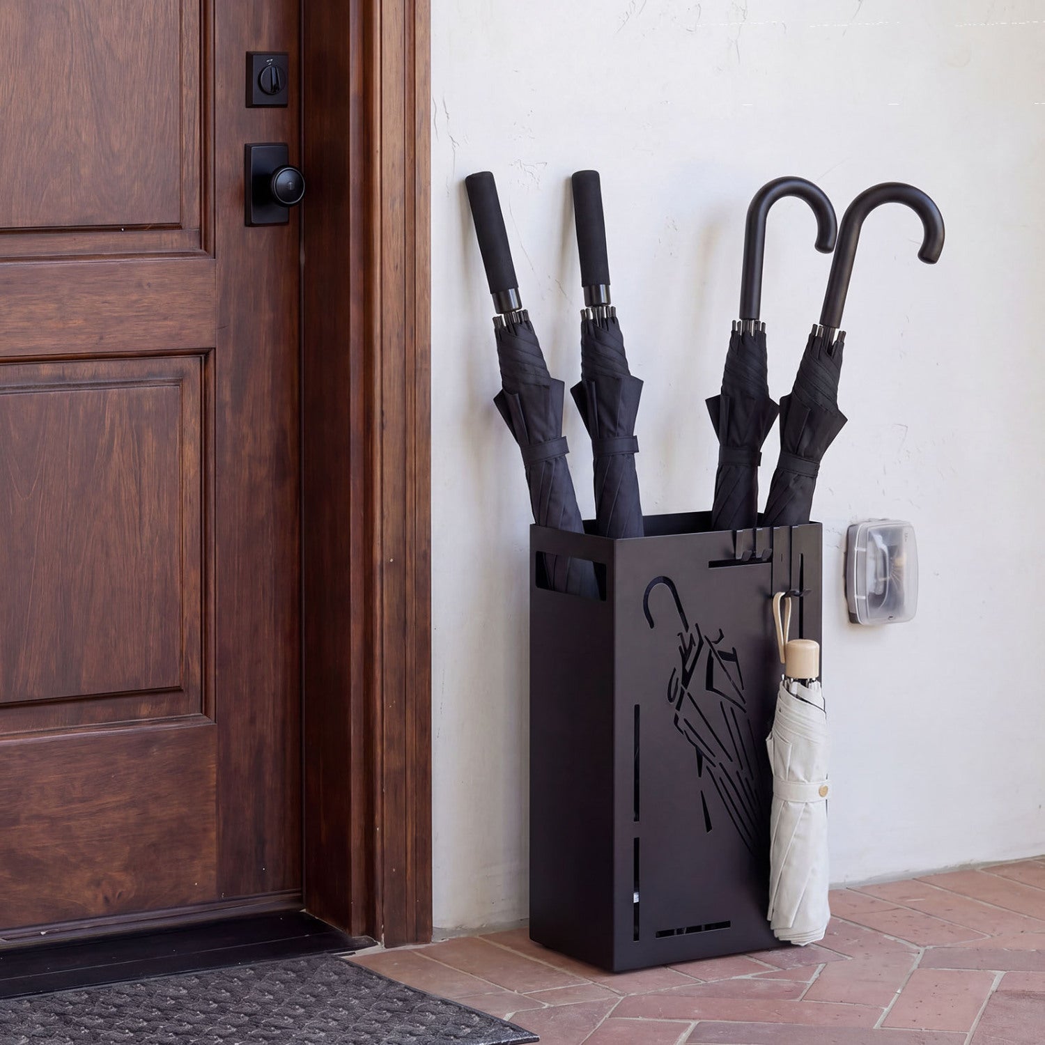 Rectangular Umbrella Holder Rack with Removable Drip Tray, Black Shoe Racks & Storage Benches at Gallery Canada