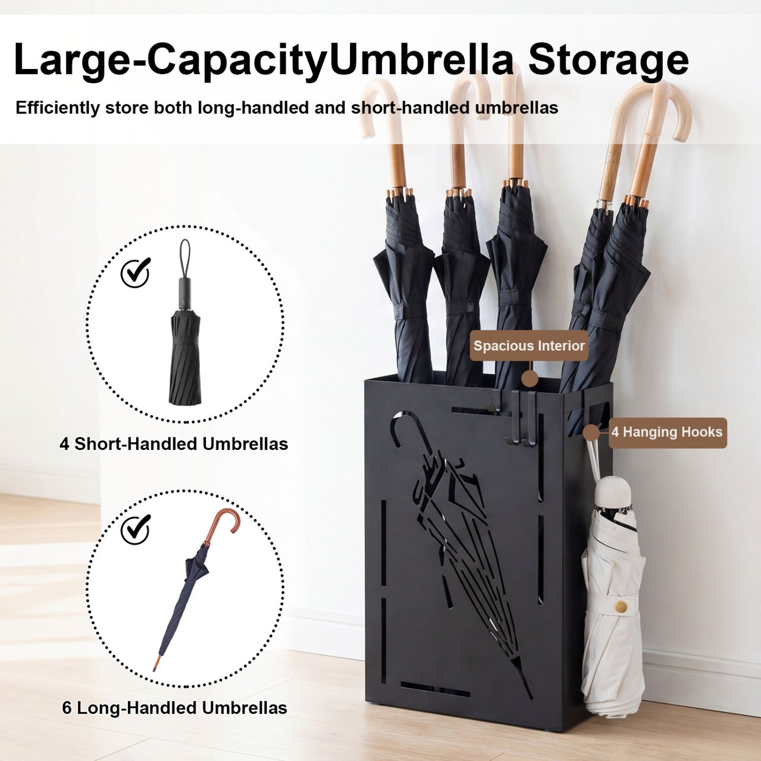 Rectangular Umbrella Holder Rack with Removable Drip Tray, Black Shoe Racks & Storage Benches at Gallery Canada