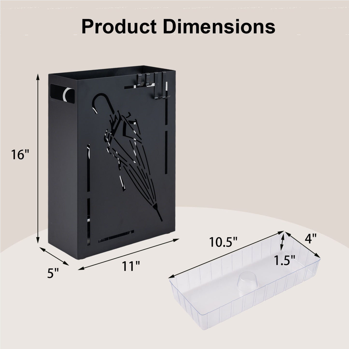 Rectangular Umbrella Holder Rack with Removable Drip Tray, Black Shoe Racks & Storage Benches at Gallery Canada