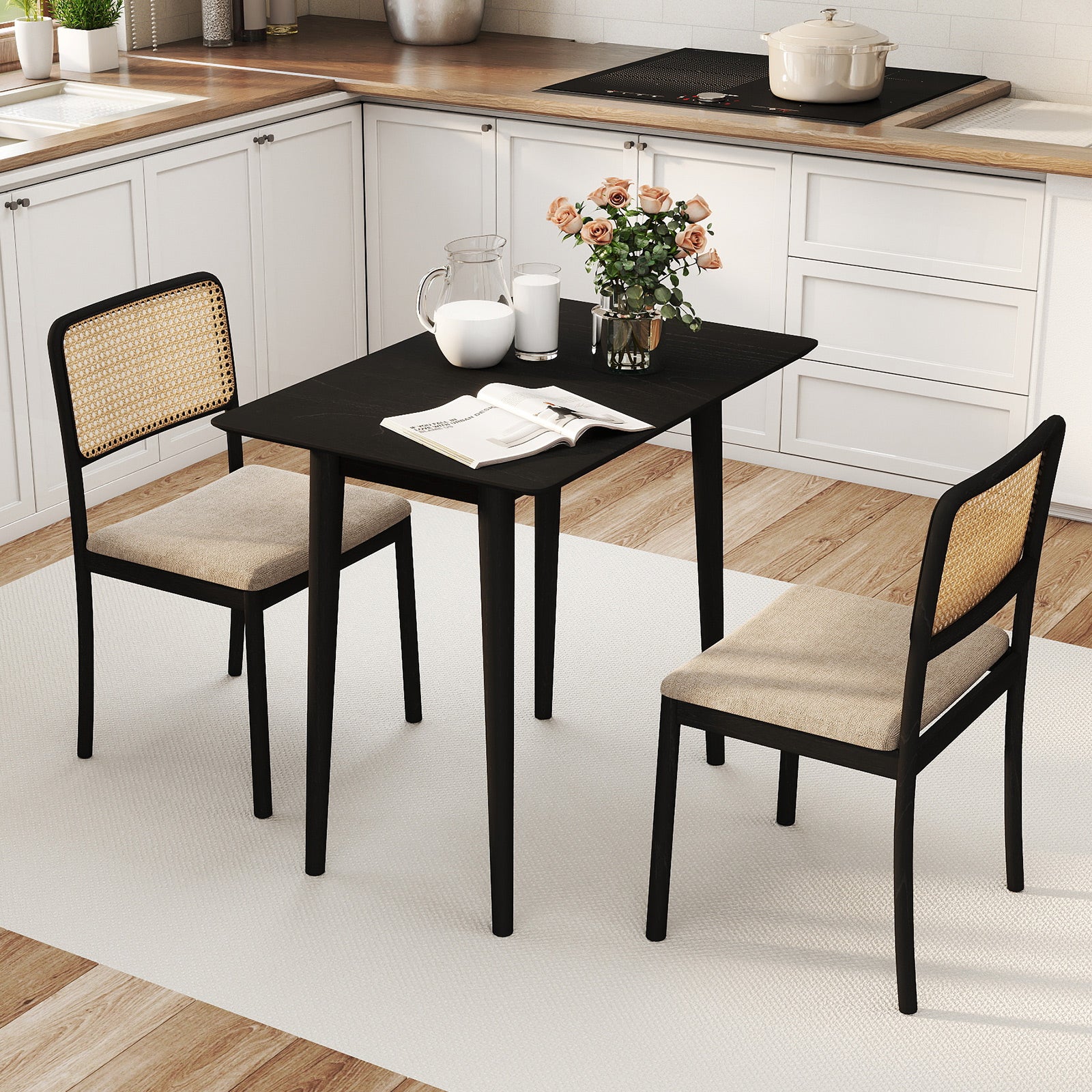 Rectangular Wooden Dining Table, 34 Inch, Farmhouse Kitchen Table, Black Dining Tables at Gallery Canada