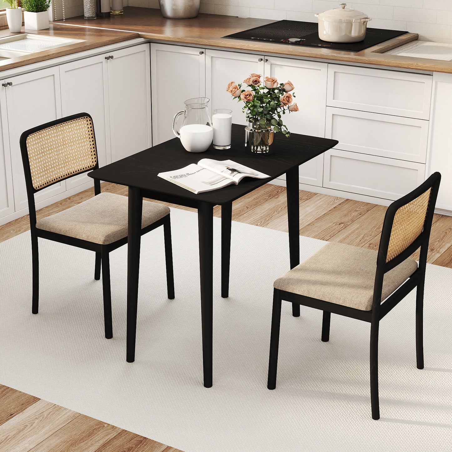 Rectangular Wooden Dining Table, 34 Inch, Farmhouse Kitchen Table, Black Dining Tables at Gallery Canada