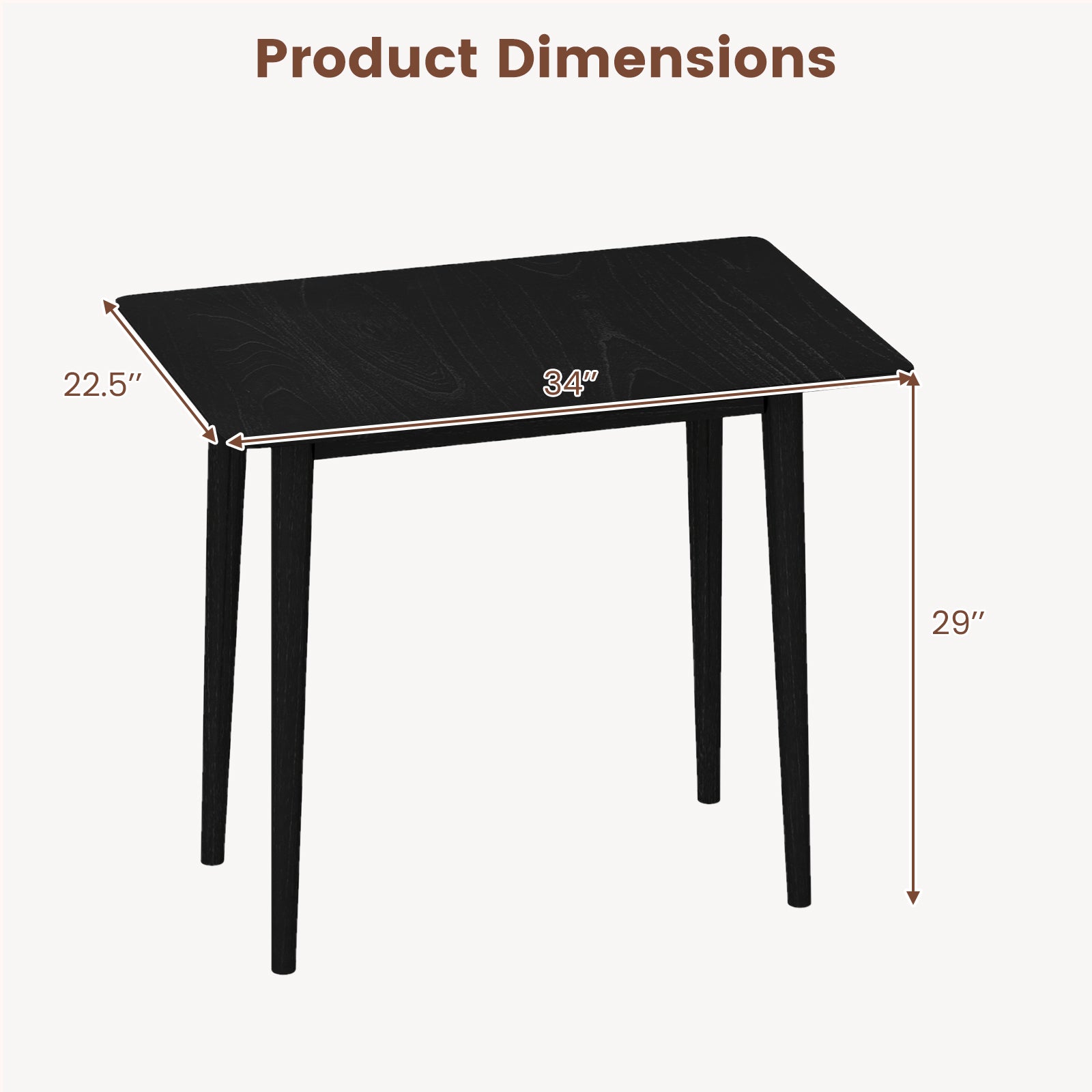 Rectangular Wooden Dining Table, 34 Inch, Farmhouse Kitchen Table, Black Dining Tables at Gallery Canada