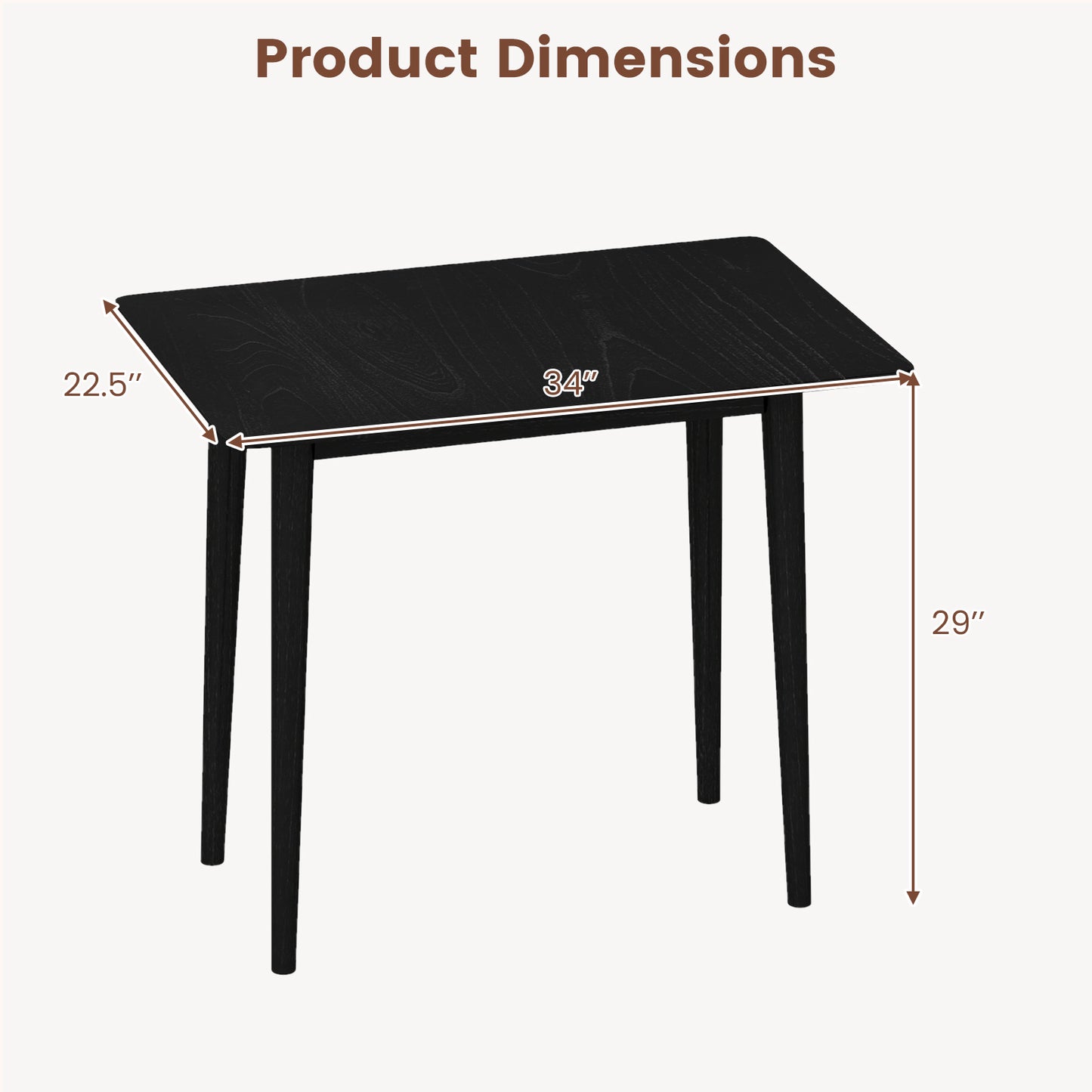 Rectangular Wooden Dining Table, 34 Inch, Farmhouse Kitchen Table, Black Dining Tables at Gallery Canada