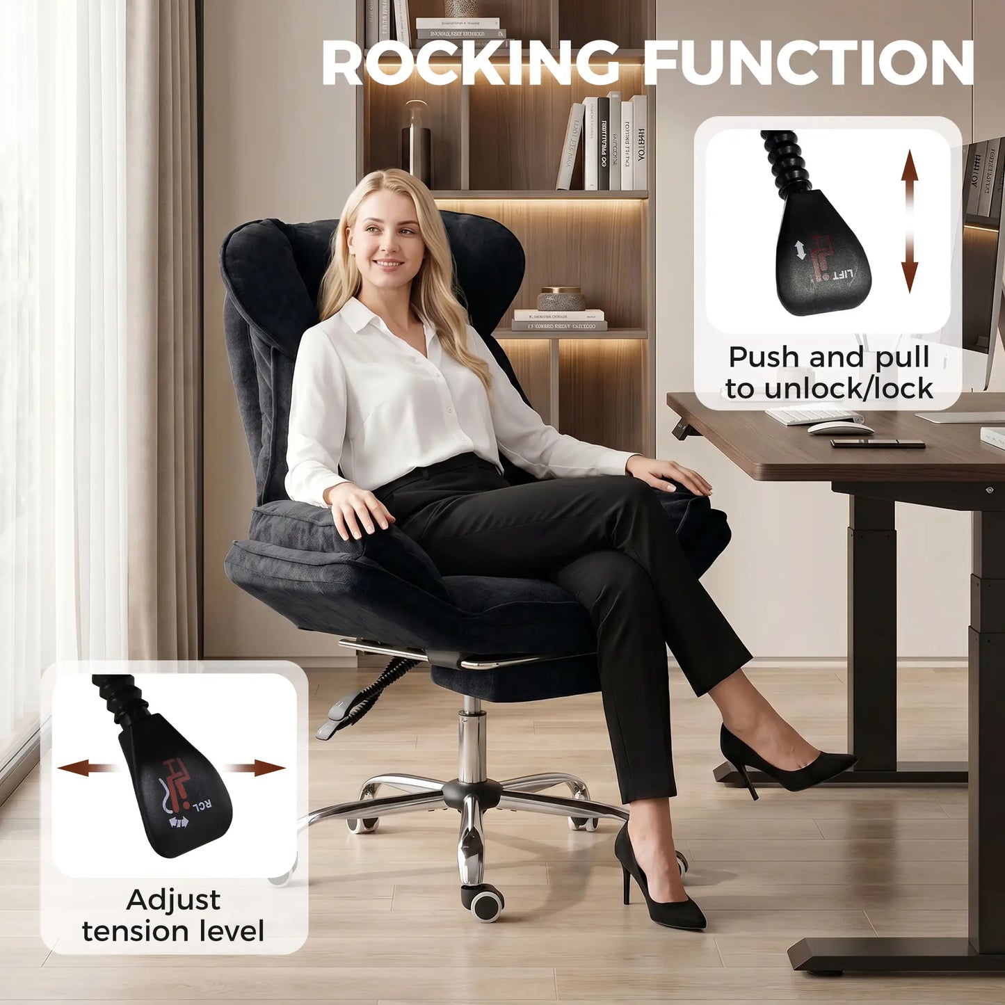 Big & Tall Office Chair, High Back, Snowflake Velvet, Black