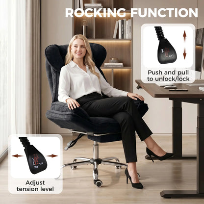 Big & Tall Office Chair, High Back, Snowflake Velvet, Black