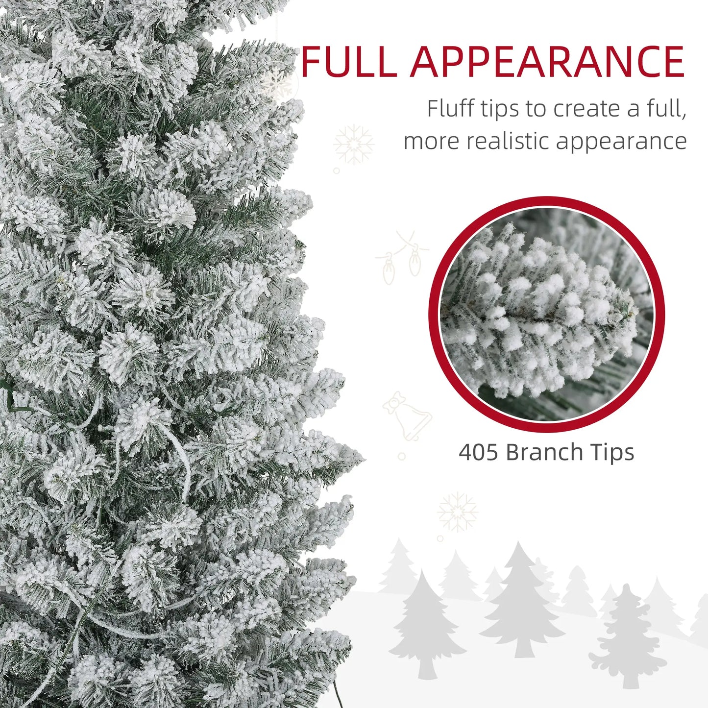7ft Prelit Snow Flocked Christmas Tree, Metal Base, Warm White LED Pre Lit Christmas Trees at Gallery Canada