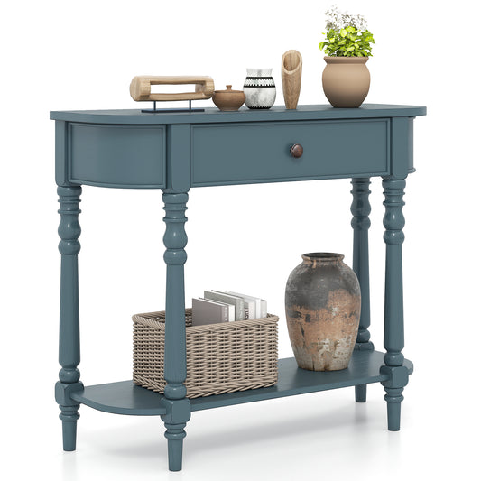 Retro Console Table, 36"L, 2-Tier Narrow Behind Couch Foyer, Blue Console Tables Blue at Gallery Canada