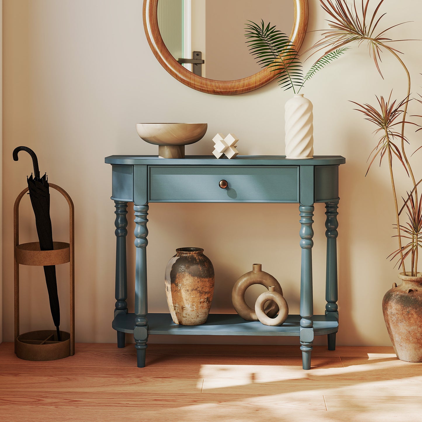 Retro Console Table36"L Wooden 2-Tier Narrow Behind Couch Foyer Table, Blue Console Tables at Gallery Canada
