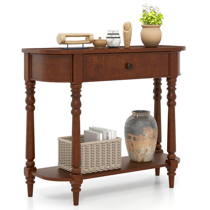 Retro Console Table, 36"L Wooden 2-Tier Narrow, Brown Console Tables Brown at Gallery Canada