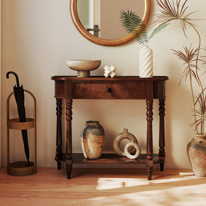 Retro Console Table, 36"L Wooden 2-Tier Narrow, Brown Console Tables at Gallery Canada