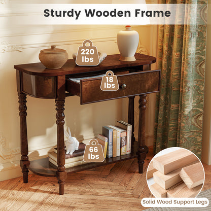 Retro Console Table, 36"L Wooden 2-Tier Narrow, Brown Console Tables at Gallery Canada