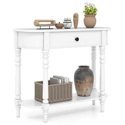 Retro Console Table 36"L Wooden 2-Tier Narrow Behind Couch Foyer Table, White Console Tables at Gallery Canada