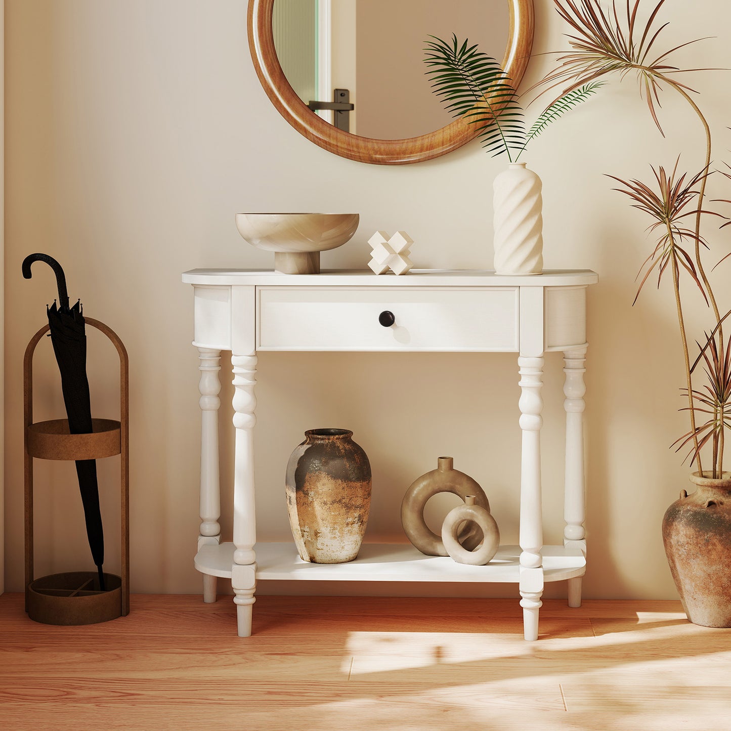 Retro Console Table 36"L Wooden 2-Tier Narrow Behind Couch Foyer Table, White Console Tables at Gallery Canada