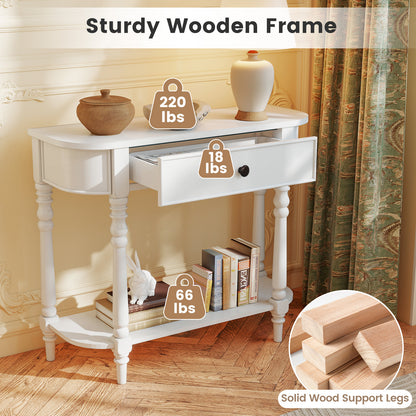 Retro Console Table 36"L Wooden 2-Tier Narrow Behind Couch Foyer Table, White Console Tables at Gallery Canada