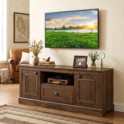 Retro Farmhouse TV Stand for 70 TVs, 2 Doors, Brown
