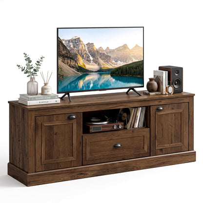 Retro Farmhouse TV Stand for 70 TVs, 2 Doors, Brown