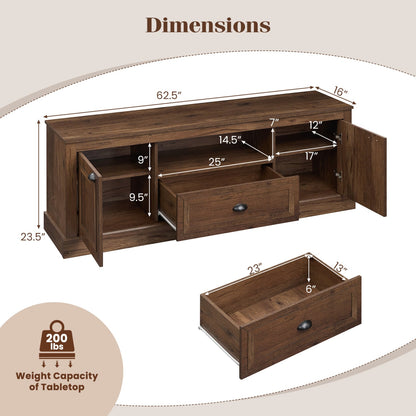 Retro Farmhouse TV Stand for 70 TVs, 2 Doors, Brown