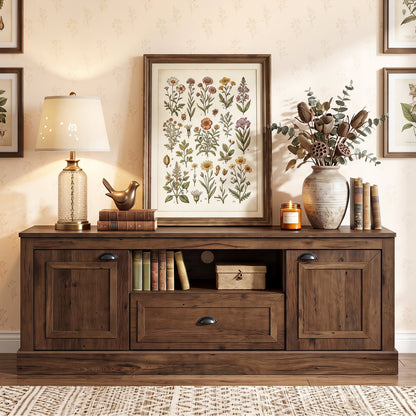 Retro Farmhouse TV Stand for 70 TVs, 2 Doors, Brown