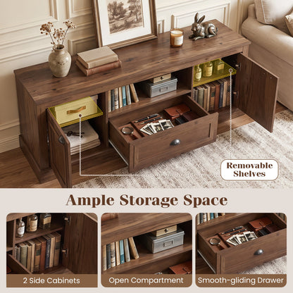 Retro Farmhouse TV Stand for 70 TVs, 2 Doors, Brown