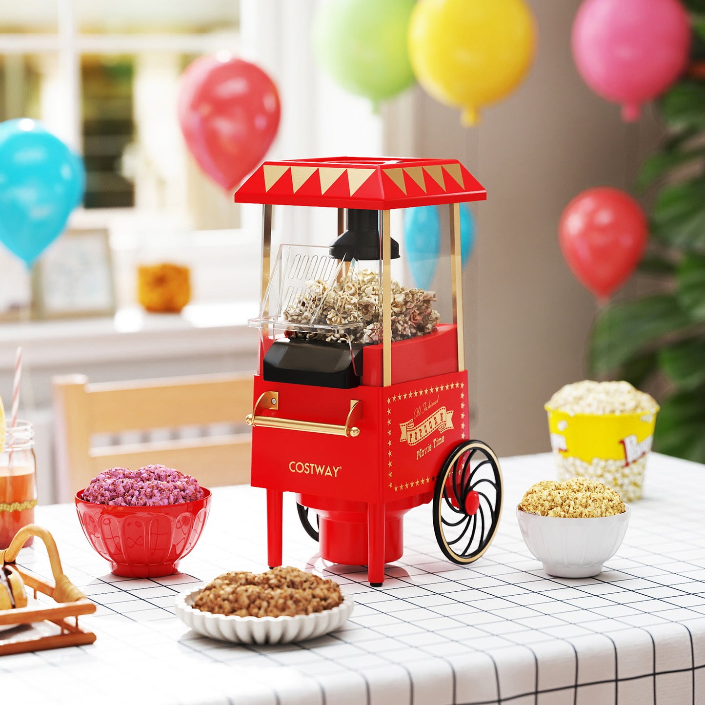 Retro Hot Air Popcorn Maker 1200W with Kernel Measuring Cup, Red Small Appliances at Gallery Canada