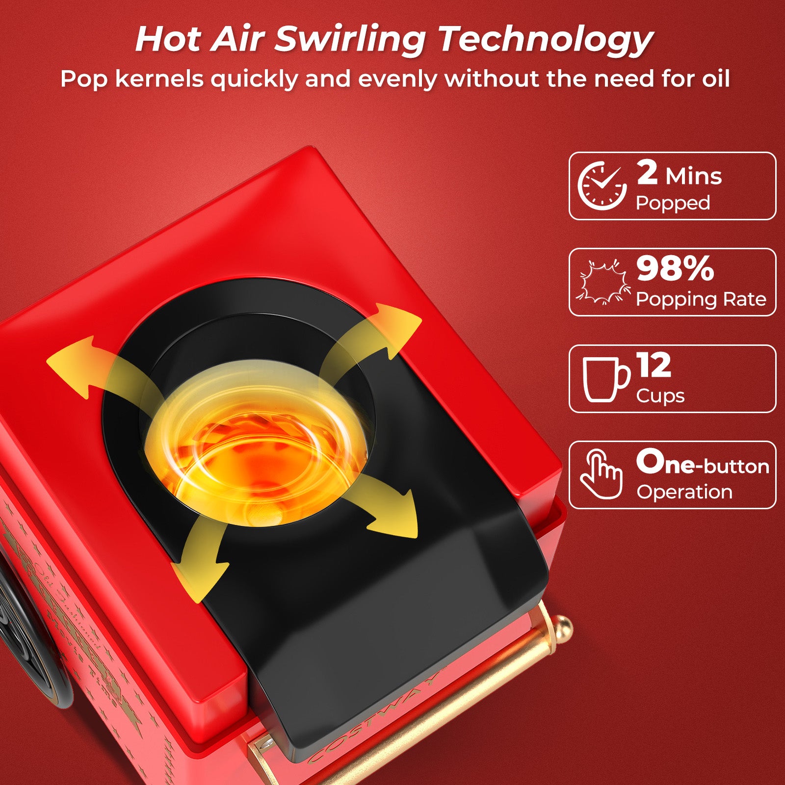 Retro Hot Air Popcorn Maker 1200W with Kernel Measuring Cup, Red Small Appliances at Gallery Canada