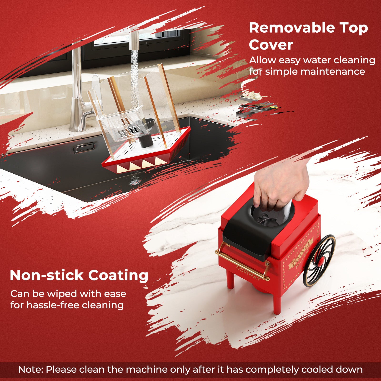 Retro Hot Air Popcorn Maker 1200W with Kernel Measuring Cup, Red Small Appliances at Gallery Canada