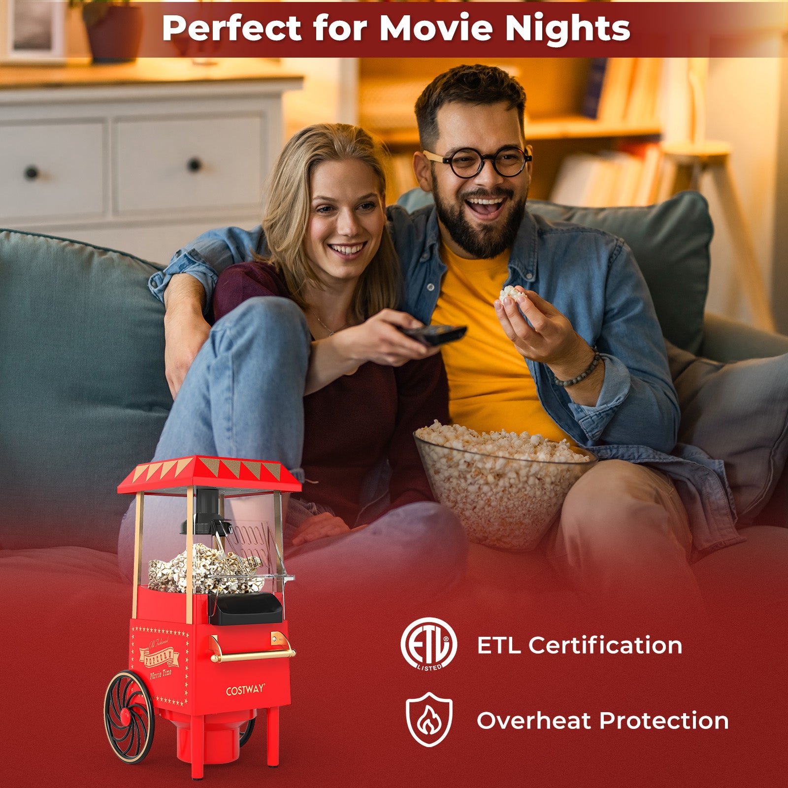 Retro Hot Air Popcorn Maker 1200W with Kernel Measuring Cup, Red Small Appliances at Gallery Canada