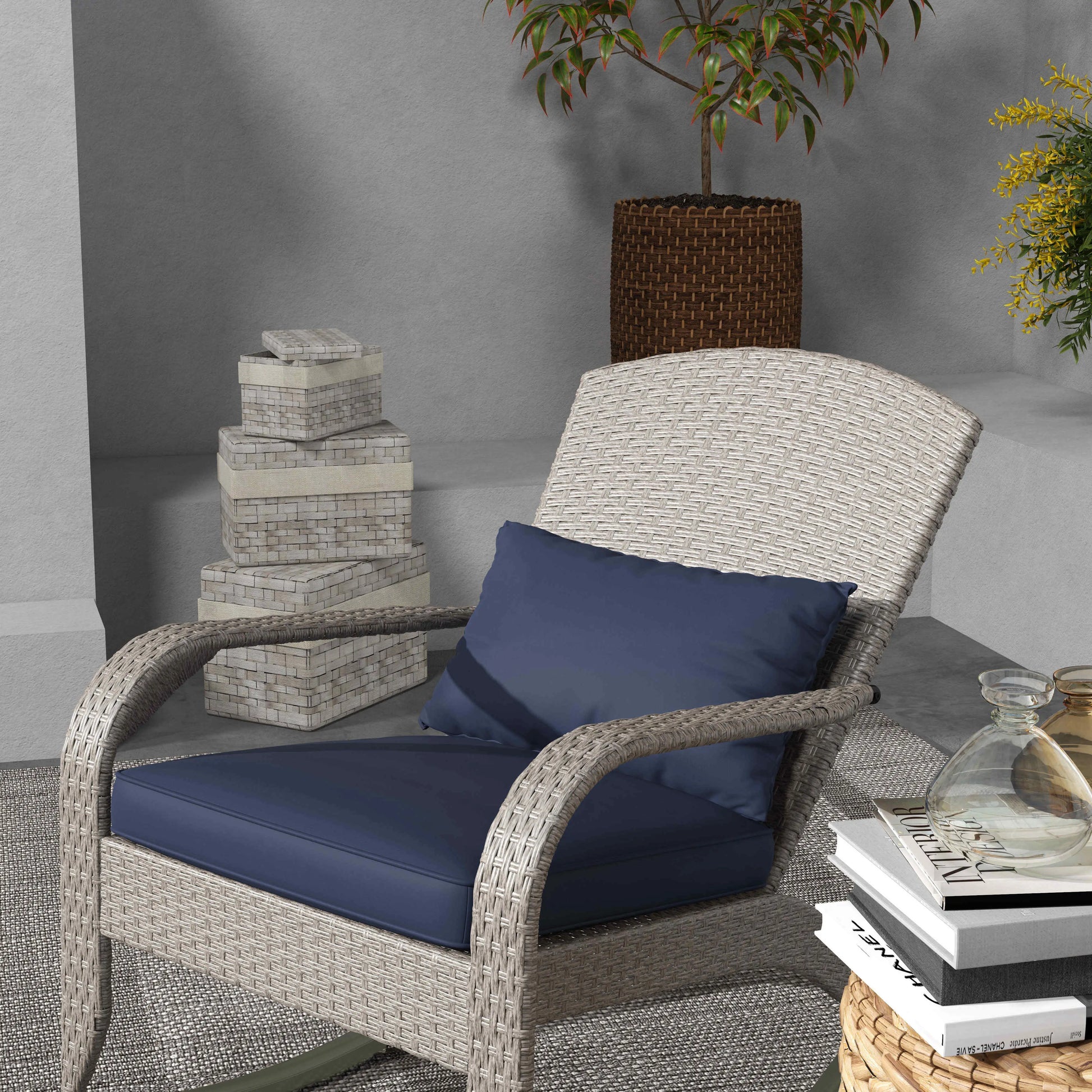 Adirondack Chair, Outdoor Wicker Rocking Chair, Dark Blue Patio Chairs at Gallery Canada