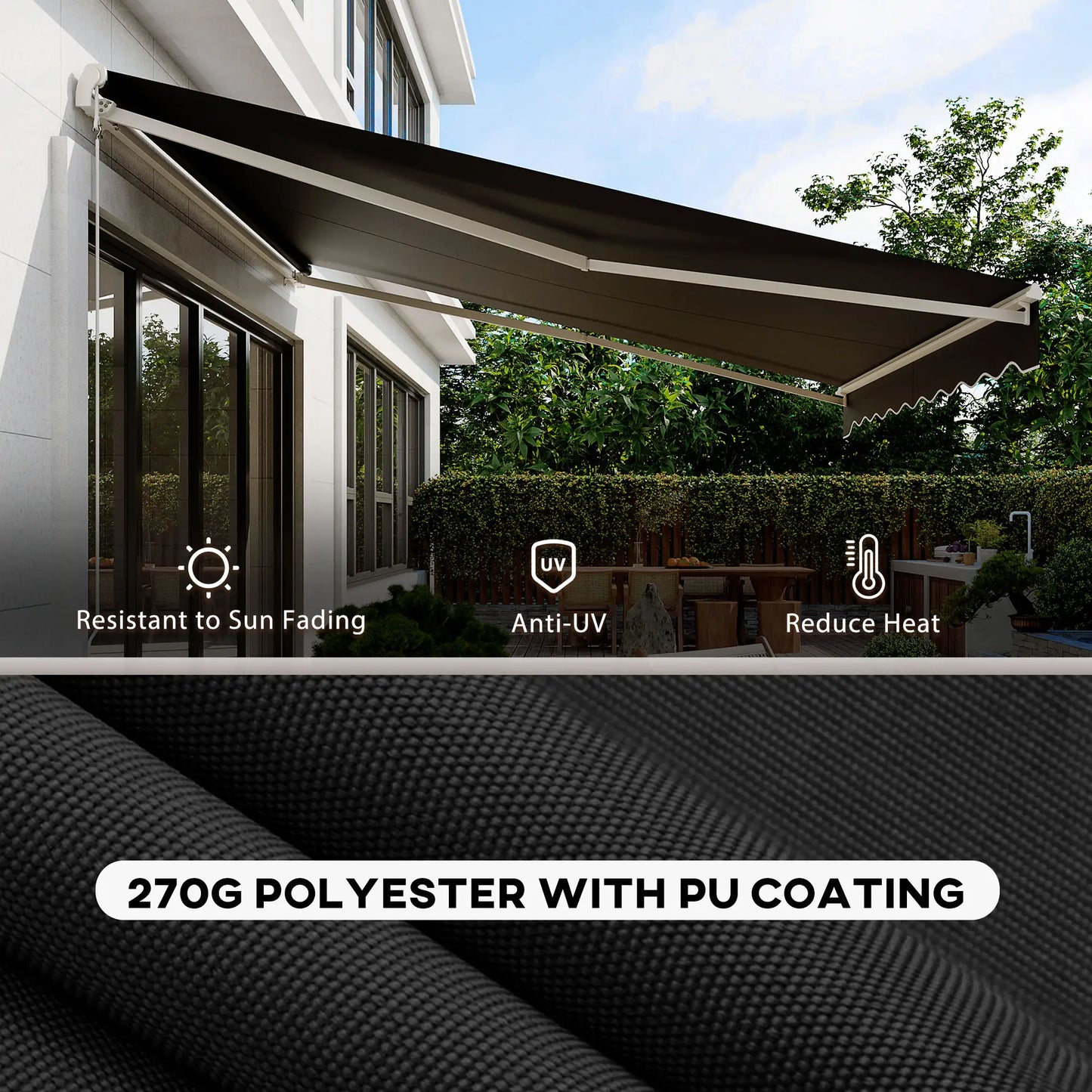 12'x10' Electric Retractable Awning, UV Protection, Black Deck Awnings at Gallery Canada