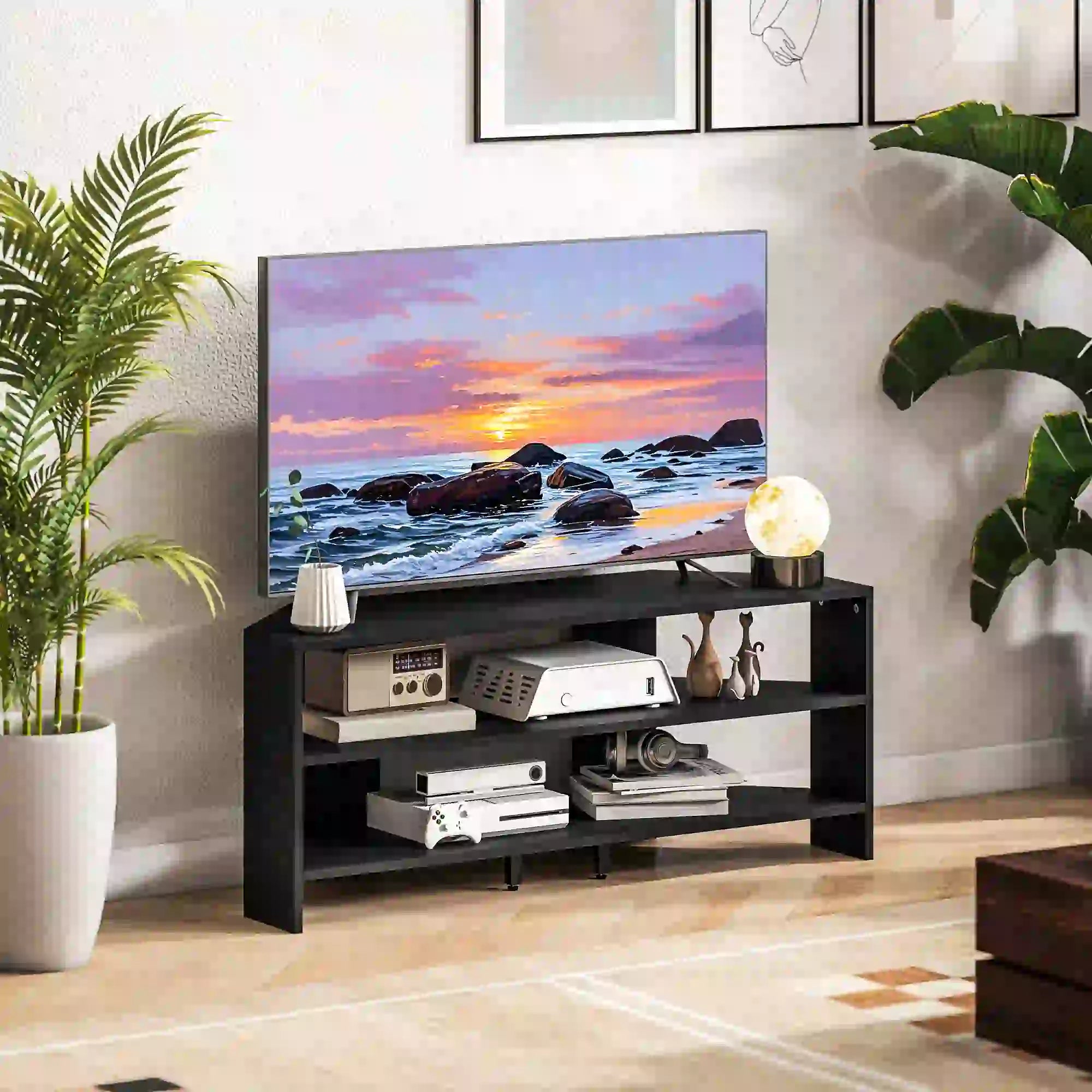 Corner TV Stand, 47 Inch, Modern Table With 2 Shelves, Black TV Stands at Gallery Canada