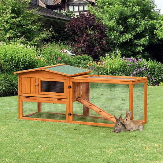 Wooden Rabbit Hutch Guinea Pig House with Removable Tray, Openable Roof, Trough, Run for Tortoises and Ferrets, Orange - Gallery Canada