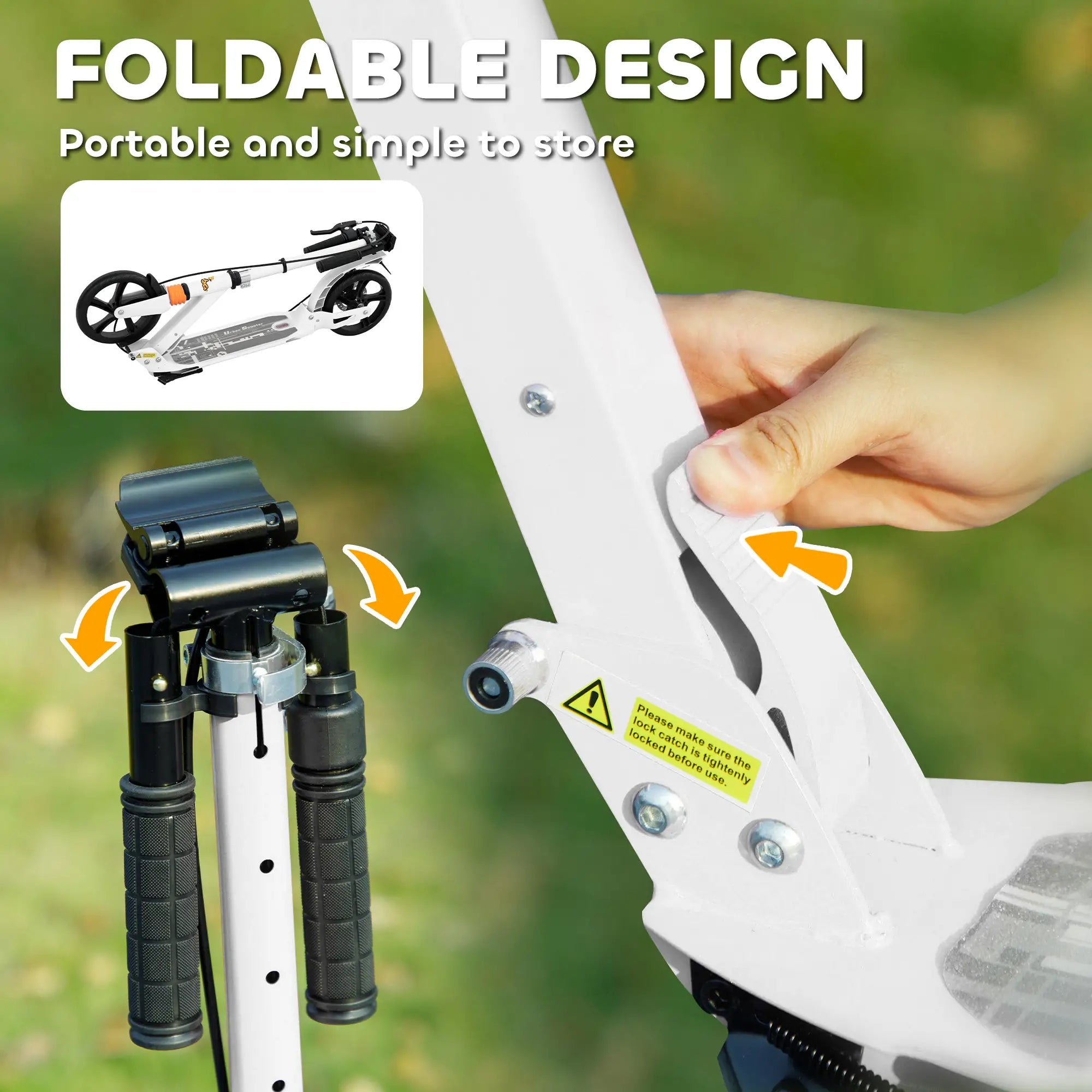 Foldable Kids Scooter, 4 Adjustable Heights, Double Brakes, Shock Absorption, Ages 6-12, White Scooters at Gallery Canada