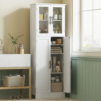 Tall Bathroom Cabinet, Glass Doors, Adjustable Shelves, White Freestanding Bathroom Cabinets at Gallery Canada