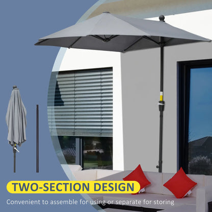 6.6 x 6ft Half Patio Umbrella, Double-Sided Canopy, Crank Handle, Grey Sun Umbrellas at Gallery Canada