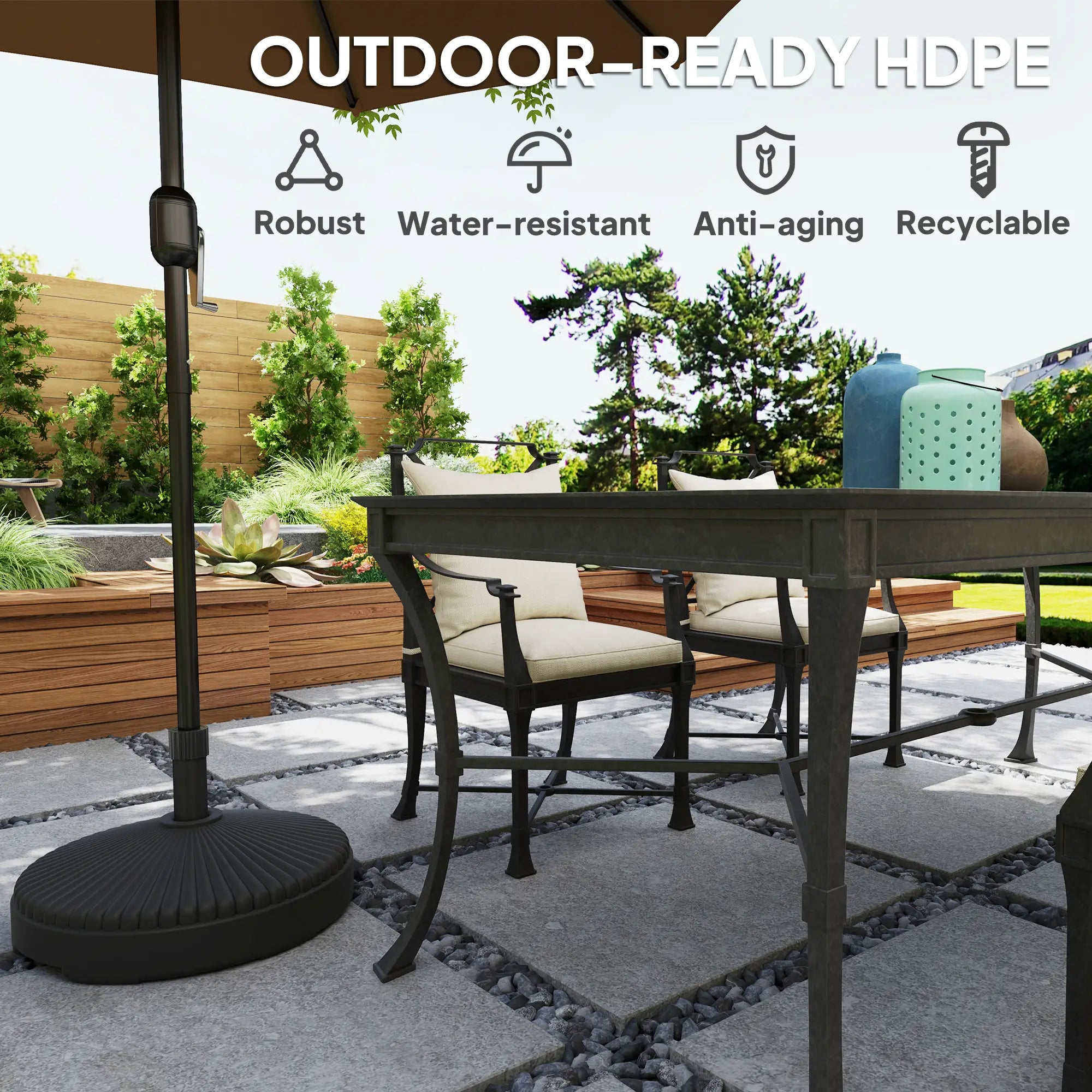 Round Plastic Patio Umbrella Base, 62lbs Sand or 51lbs Water, Black Umbrella Bases at Gallery Canada