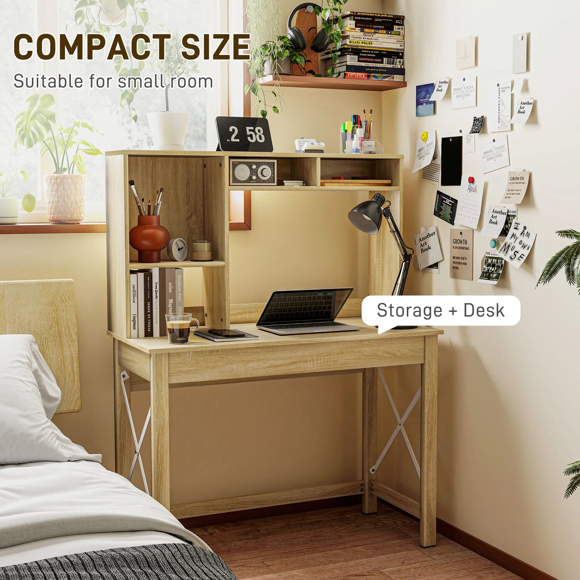 Computer Desk with Hutch, Home Office Study Table, Oak Computer Desks at Gallery Canada