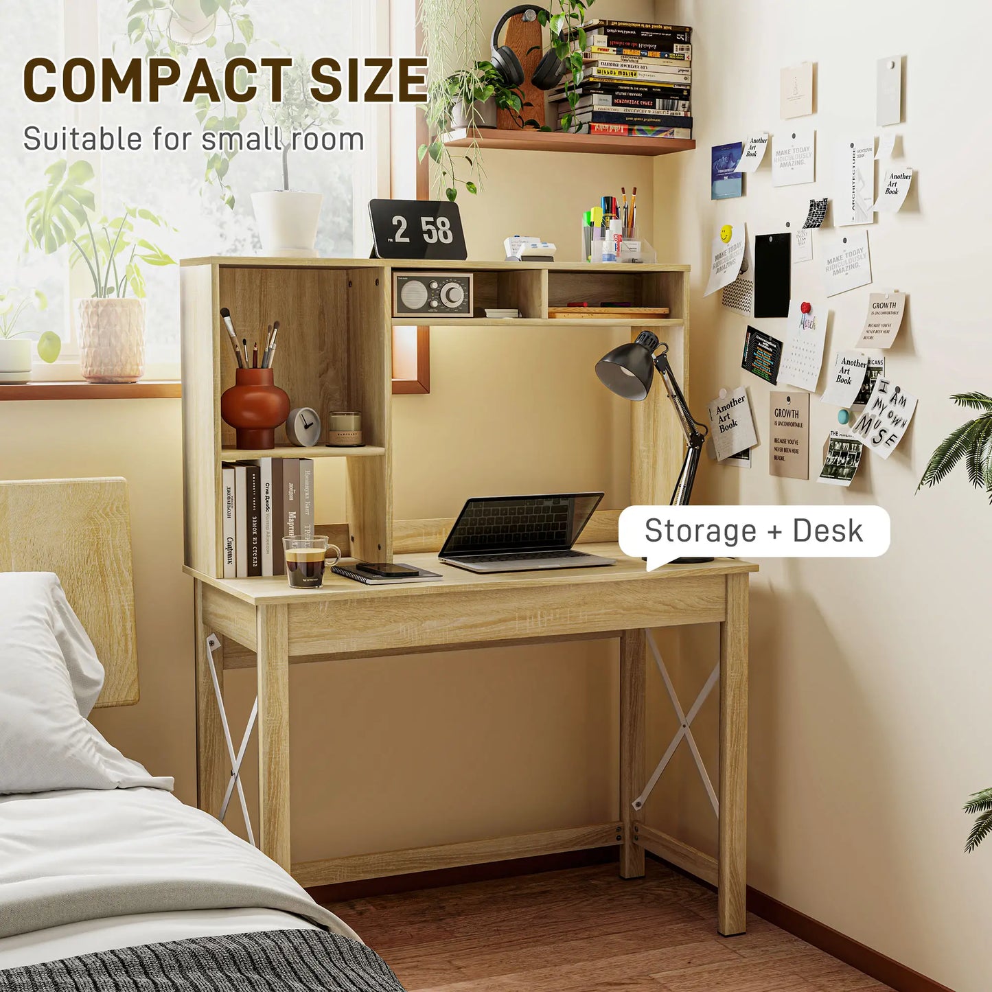 Computer Desk with Hutch, Home Office Study Table, Oak Computer Desks at Gallery Canada