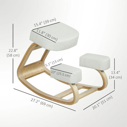 Ergonomic Kneeling Chair, Wood Stool with Thick Pads, Cream White Office Chairs at Gallery Canada