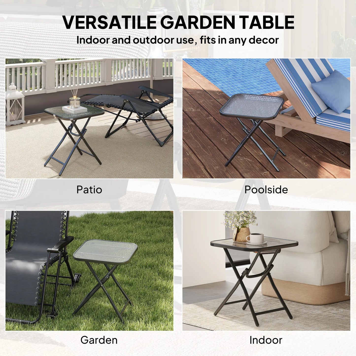 Folding Coffee Table, Tempered Glass Tabletop, Portable Bistro Table Patio Side Tables at Gallery Canada