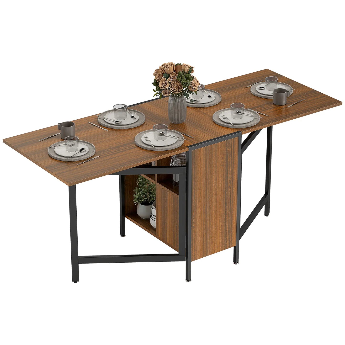 Foldable Table with Hideaway Shelves, Drop Leaf, Brown Dining Tables Brown, Black at Gallery Canada