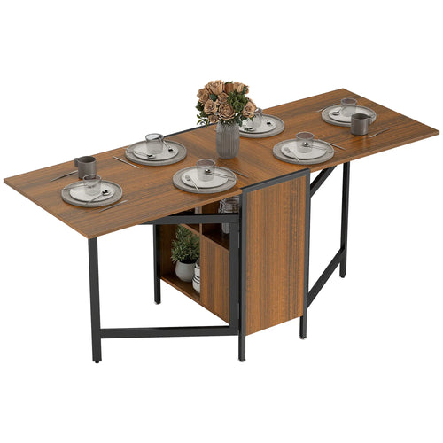 Foldable Table with Hideaway Shelves, Drop Leaf, Brown