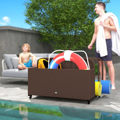 Rolling Pool Storage, Rattan Patio Furniture, Outdoor Wicker Organizer, Brown Patio Storage Boxes at Gallery Canada