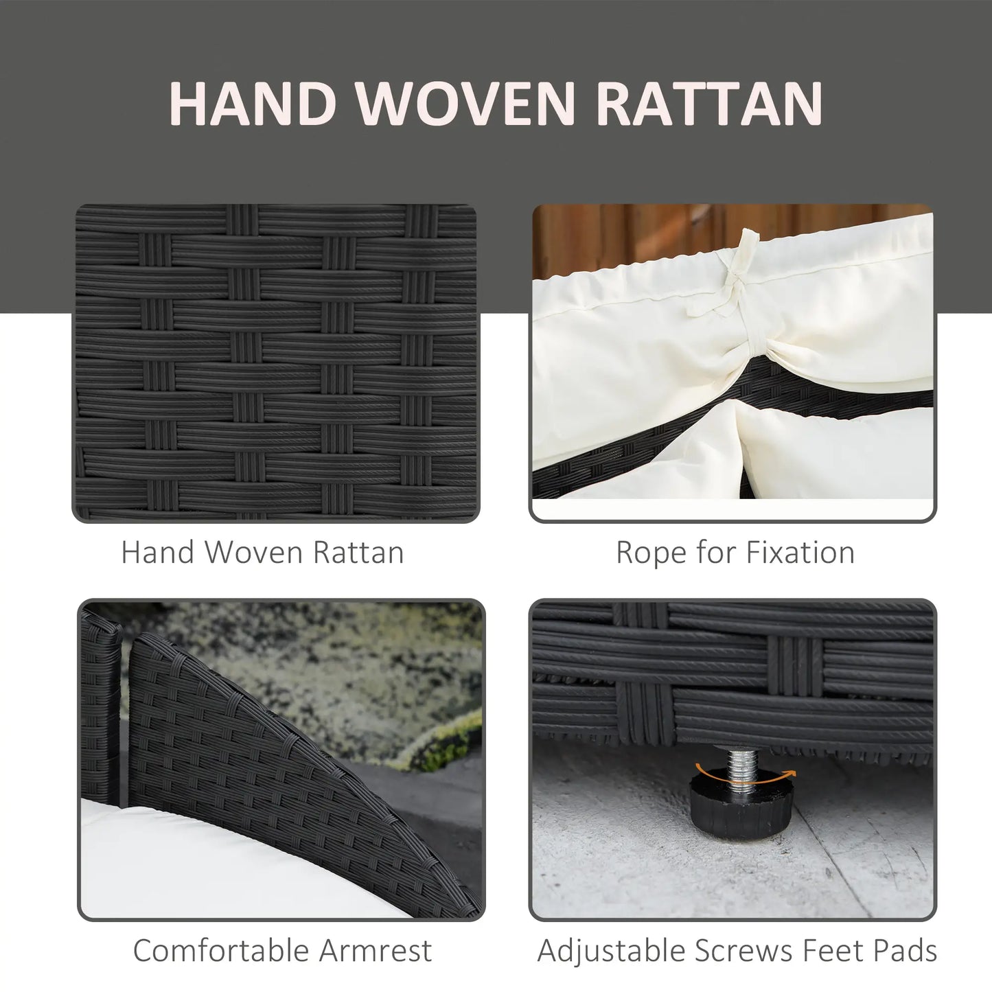 4-Piece PE Wicker Round Daybed, Outdoor Rattan Lounge Set, Cream Daybeds at Gallery Canada